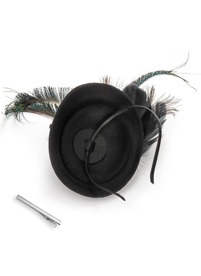 DEAYOU - Pillbox Fascinator Hat Headband Hair Clip Hat For Women Small Fibre Feather Bowler Wedding Party Hat Tea Hat Headpiece For Cocktail Party Peacock Feather - Image 1