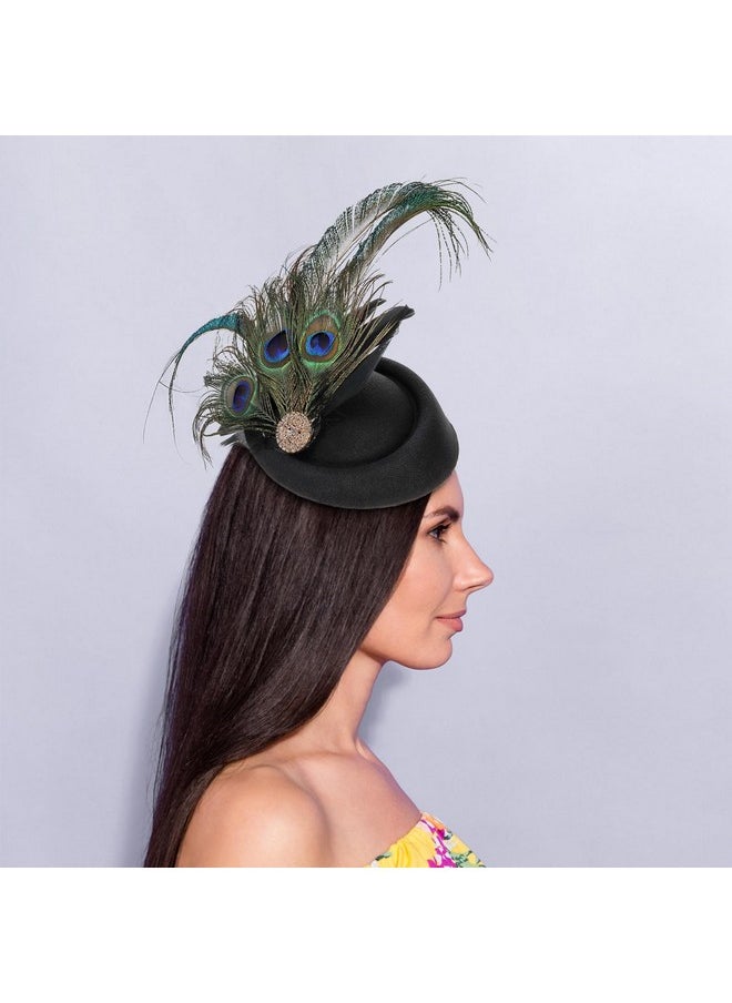 DEAYOU - Pillbox Fascinator Hat Headband Hair Clip Hat For Women Small Fibre Feather Bowler Wedding Party Hat Tea Hat Headpiece For Cocktail Party Peacock Feather - Image 1
