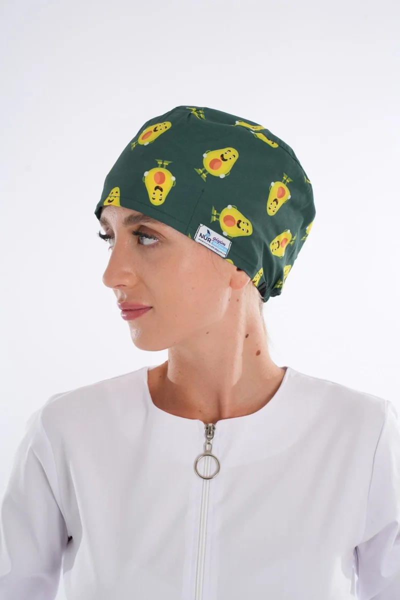 Nur Medikal Giyim Nur Medical Clothing Avocado Patterned Doctor - Nurse - Hospital - Medical - Surgical Bonnet