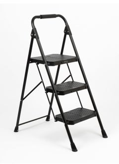 ZYMTA Step Ladder 3 Step, Folding Step Stool, Wide Anti-Slip Pedal, Lightweight, Portable Steel Use for Home and Office (Black 3 Step)  - Image 1
