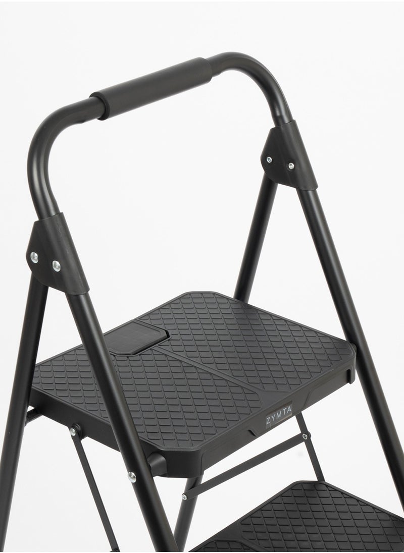 ZYMTA ZYMTA Step Ladder 3 Step, Folding Step Stool Trolley, Wide Anti-Slip Pedal, Lightweight trolly, Portable Steel Stand Use for Home and Office (Black 3 Step)  - Image 4