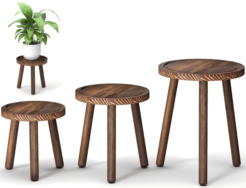 Vecxoty 3-Pack Wood Plant Stands Indoor, Single Plant Stand for 6-12 Inch Pots, Mid-Century Modern Plant Stool, Tall Plant Stand for Large Plants Perfect Fit for Living Room, Balcony, Office - Image 1