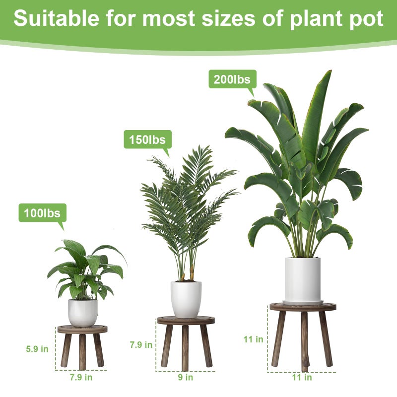 Vecxoty 3-Pack Wood Plant Stands Indoor, Single Plant Stand for 6-12 Inch Pots, Mid-Century Modern Plant Stool, Tall Plant Stand for Large Plants Perfect Fit for Living Room, Balcony, Office - Image 2
