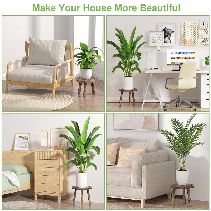 Vecxoty 3-Pack Wood Plant Stands Indoor, Single Plant Stand for 6-12 Inch Pots, Mid-Century Modern Plant Stool, Tall Plant Stand for Large Plants Perfect Fit for Living Room, Balcony, Office - Image 3