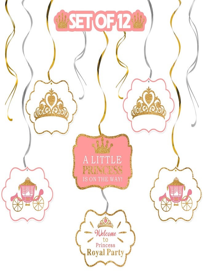 LINGTEER A Little Princess Royal Crown Pink Swirls Streamers - 12 pcs Princess Baby Girl Birthday Shower Party Decorations Gift Sign. - Image 1
