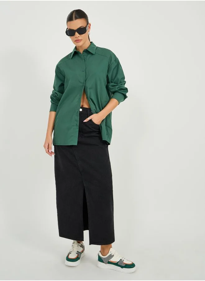 ستايلي Oversized Buttoned Longline Shirt