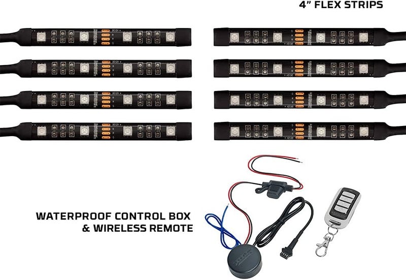LEDGlow 8pc Advanced Million Color Mini Motorcycle LED Light Kit - Waterproof Flexible Light Strips with Wireless Remote - Image 2