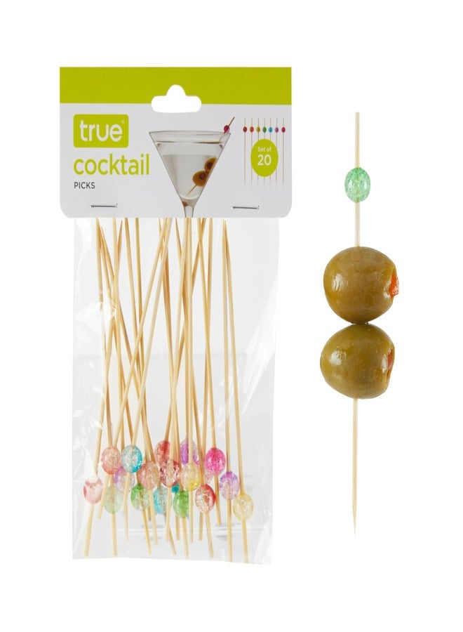 True Ball Cocktail Picks Wooden Toothpicks Skewer Sticks Martini Olive Skewers, Drink Skewers Cocktail, Multicolor Set of 20 - Image 1