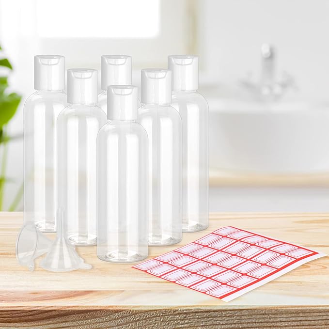 Chyaya 6PCS 100ml Bottles Empty Refillable Transparent Bottles with Funnels and Labels for School Travel or Cosmetic