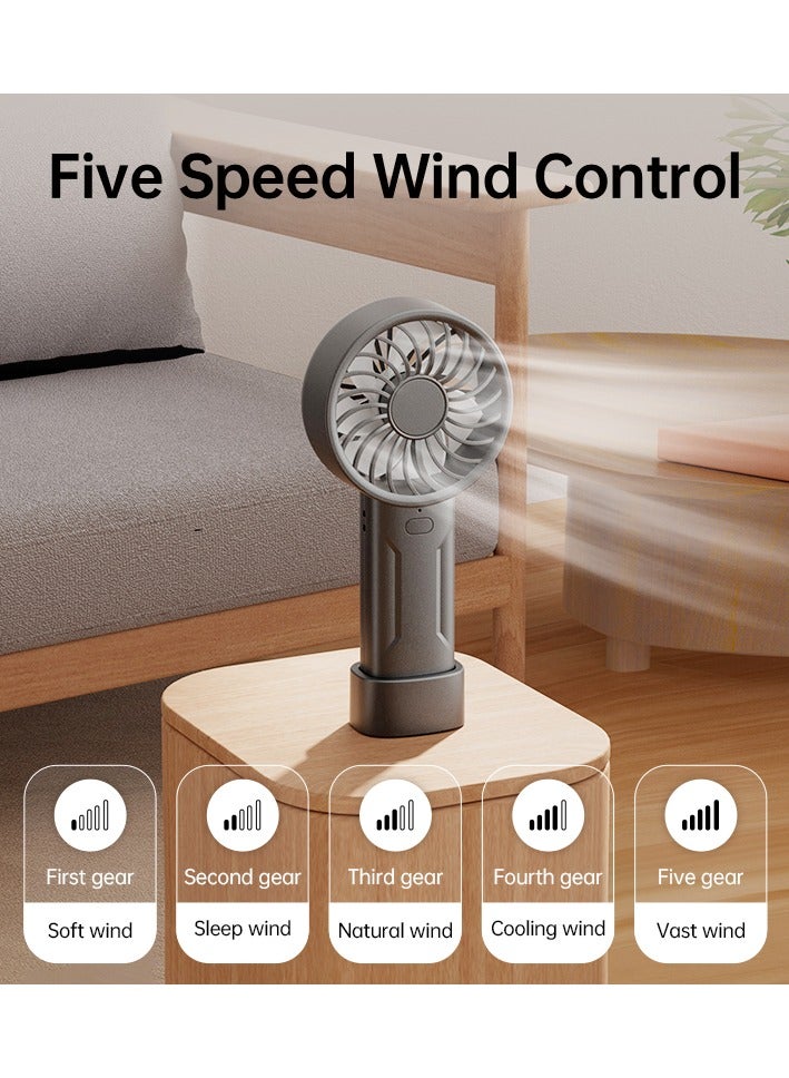 BEILINGDUN مروحة صغيرة محمولة ، صغيرة وقوية ، تصميم لطيف 5 سرعات مروحة شخصية محمولة وسطح مكتب مع قاعدة ، USB خفيف الوزن قابل لإعادة الشحن للسفر مكياج الرموش فتاة المرأة هدية صيفية بيضاء