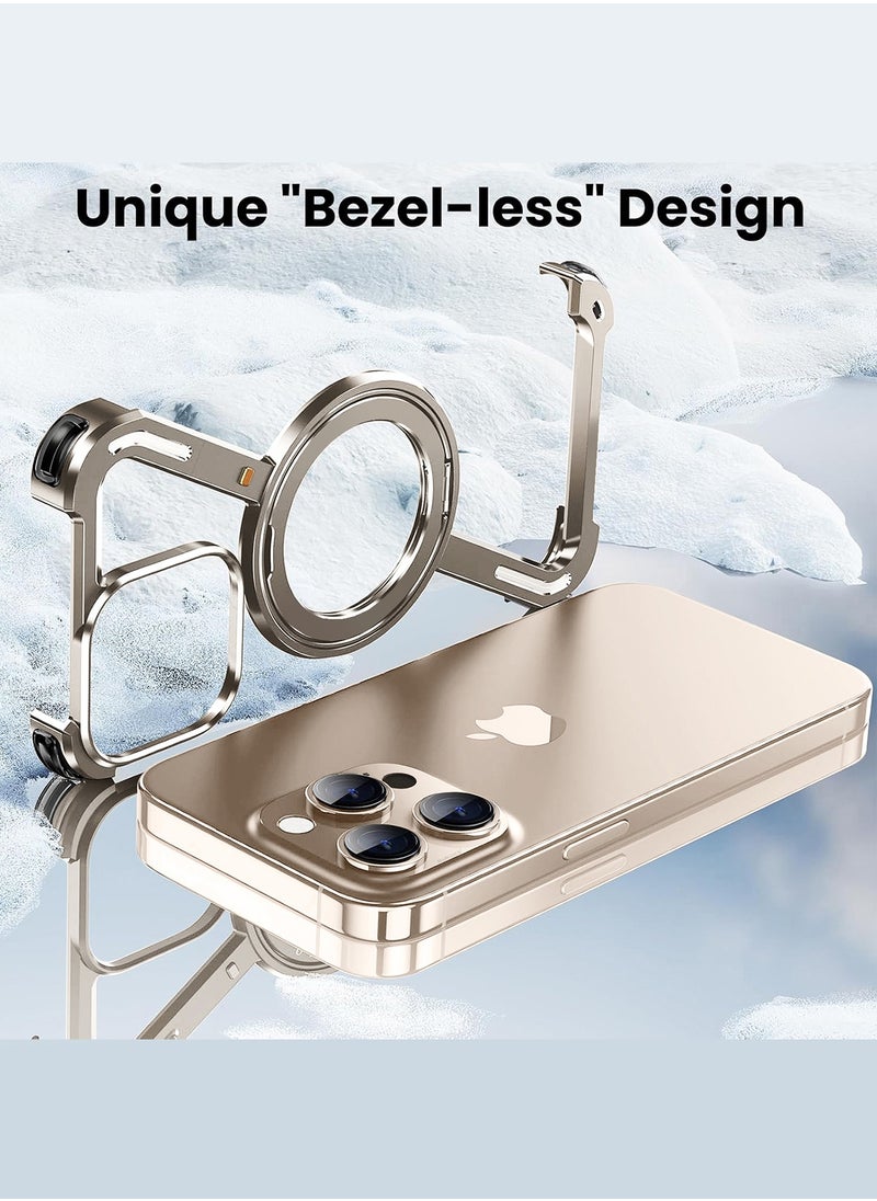 CATANES - ( for iPhone 16 Pro Max ) Case MagSafe with 360° Rotation Stand, Z-shaped Light Frameless, Lens Protection Frame, Shock Grade Protective Case / Natural Titanium Color - Image 1