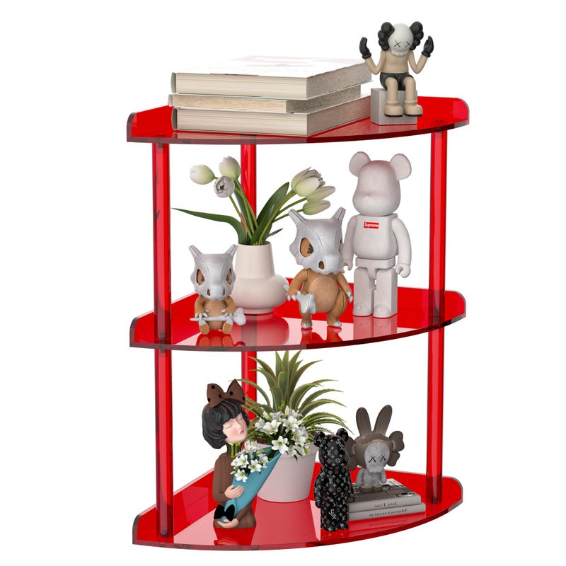 Sezanrpt 3 Tier Acrylic Corner Shelf Organizer Storage 9.5x9.5x15.7 Inch, Red Countertop Corner Shelf for Bathroom, Kitchen, Bedroom, Office, Study Room - Image 1