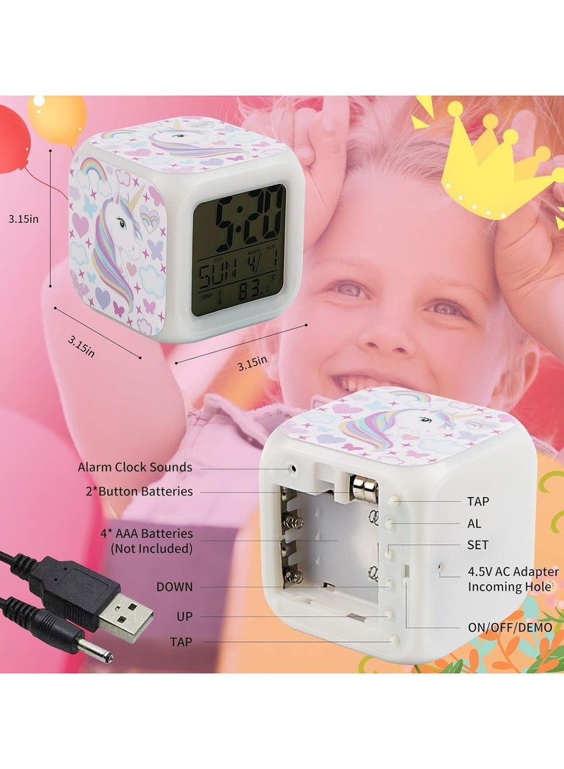 عام ساعة إنذار للأطفال، ساعة إنذار ضوء ليلي للأطفال بطراز حصان وحيد مع 4 نماذج حصان وحيد و9 أضواء LED تضيء لاستيقاظ مُنْصَبُ السرير هدية لديكور غرفة الفتيات. - Image 2