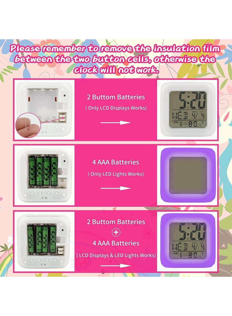 عام ساعة إنذار للأطفال، ساعة إنذار ضوء ليلي للأطفال بطراز حصان وحيد مع 4 نماذج حصان وحيد و9 أضواء LED تضيء لاستيقاظ مُنْصَبُ السرير هدية لديكور غرفة الفتيات. - Image 5