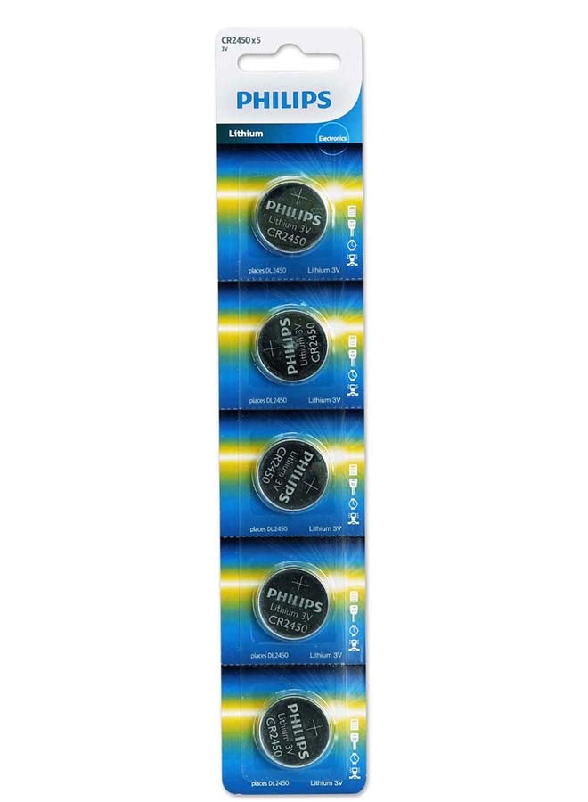 Philips Lithium CR2450 Battery (5 pack) Multicolour