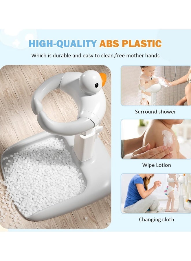 Baby Shower Stand, 360° Adjustable Height Anti Slip Base Foldable Baby Bath Shower Stand with Duck Sound, Bath Support for Toddler Infants Bathing Safety Ideal Gift (Gray White) - Image 3