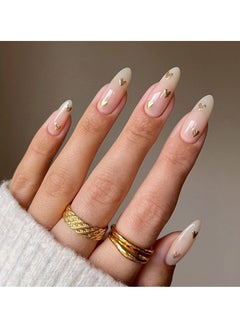 JOSQUEWNN French Tip Press on Nails,Wearing Nails, Simple French Nude Colour, Love Nail Stickers, Removable Nails.Fake Acrylic Nails With Glue Kit.  - Image 1