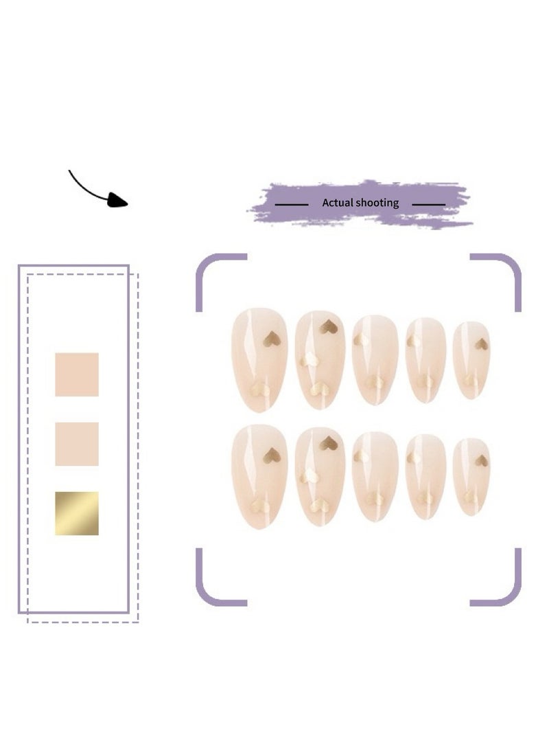 French Tip Press on Nails,Wearing Nails, Simple French Nude Colour, Love Nail Stickers, Removable Nails.Fake Acrylic Nails With Glue Kit.