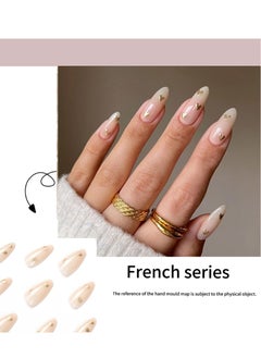 JOSQUEWNN French Tip Press on Nails,Wearing Nails, Simple French Nude Colour, Love Nail Stickers, Removable Nails.Fake Acrylic Nails With Glue Kit.  - Image 2