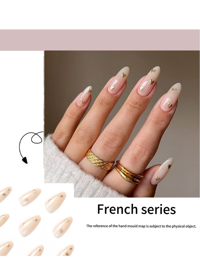 French Tip Press on Nails,Wearing Nails, Simple French Nude Colour, Love Nail Stickers, Removable Nails.Fake Acrylic Nails With Glue Kit.