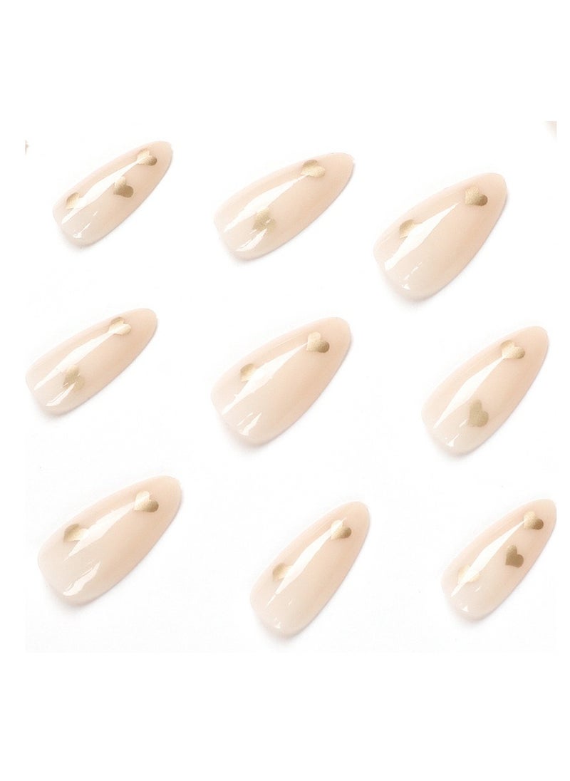 French Tip Press on Nails,Wearing Nails, Simple French Nude Colour, Love Nail Stickers, Removable Nails.Fake Acrylic Nails With Glue Kit.