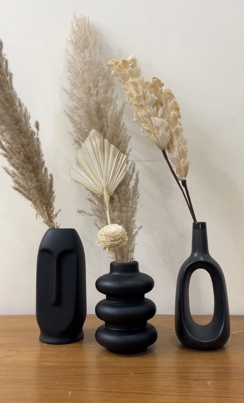 Craftribal Black Family Ceramic Vases for Home Decor Flower Vase for Living Room (Set of 3) (Size-6 inches) Decorative Flower Vases for Home Decoration Items Vases for Dry flowers,Dining Table,Gifting - Image 1