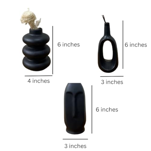 Craftribal Black Family Ceramic Vases for Home Decor Flower Vase for Living Room (Set of 3) (Size-6 inches) Decorative Flower Vases for Home Decoration Items Vases for Dry flowers,Dining Table,Gifting - Image 5