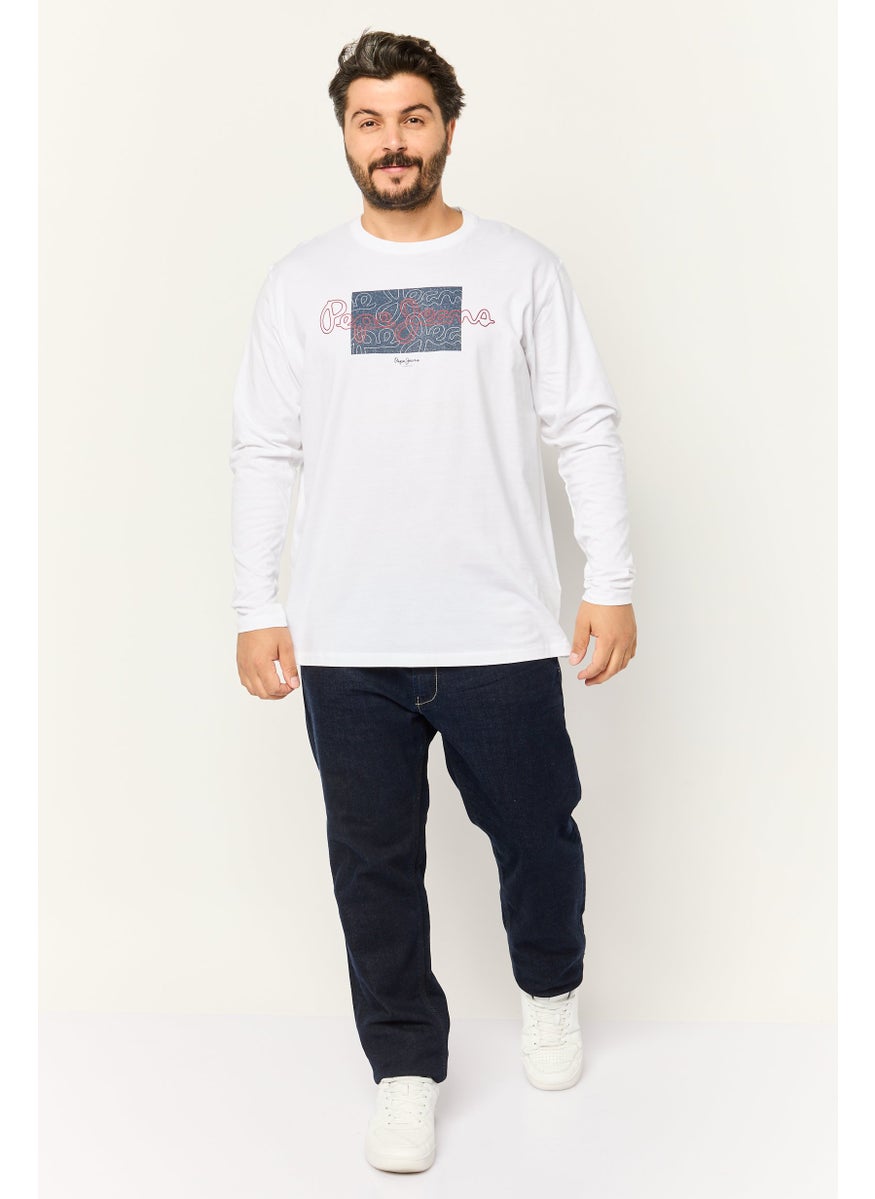 Pepe Jeans - Men Crew Neck Long Sleeve Graphic T Shirt, White - Image 1