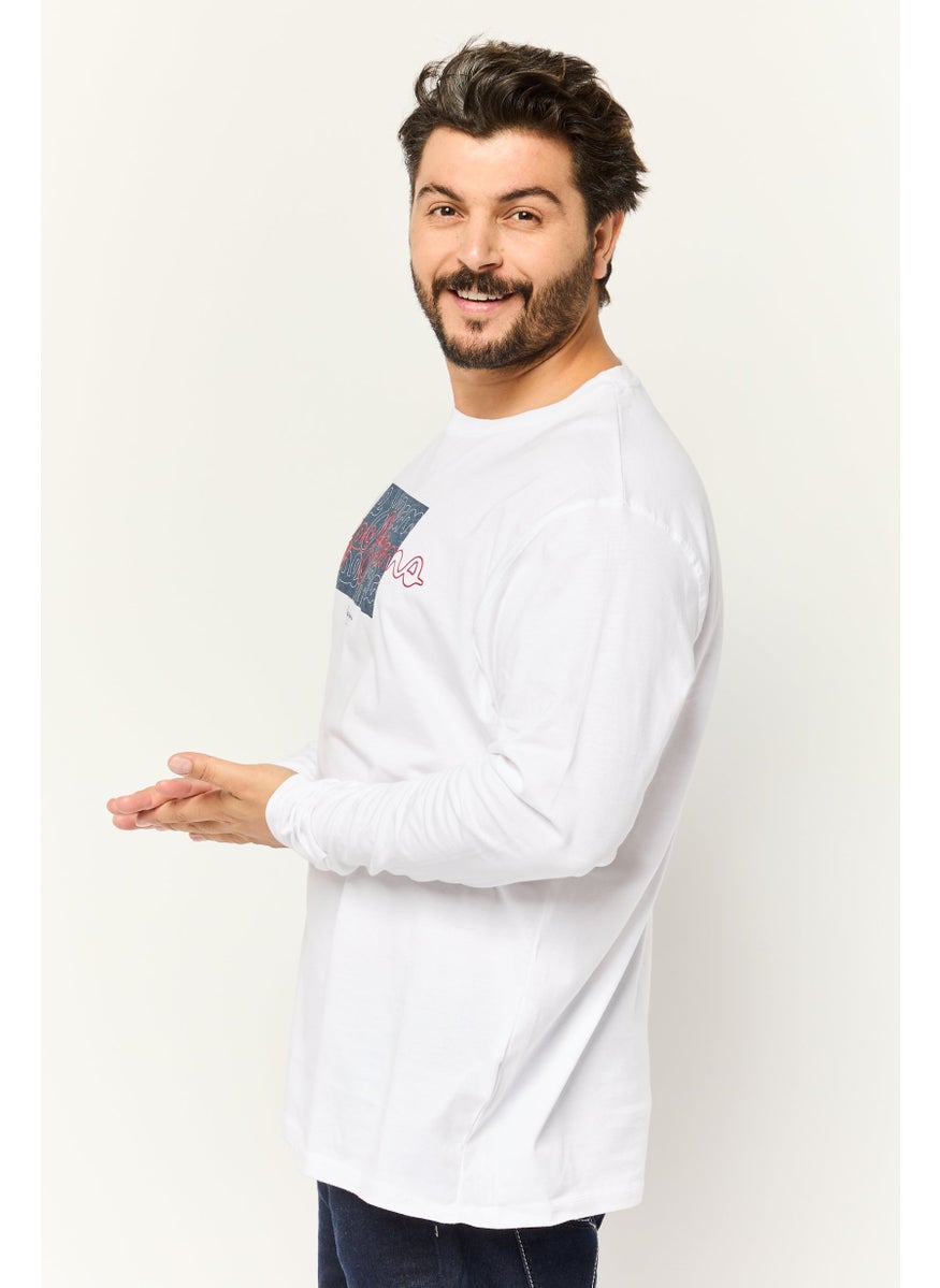 Pepe Jeans - Men Crew Neck Long Sleeve Graphic T Shirt, White - Image 1