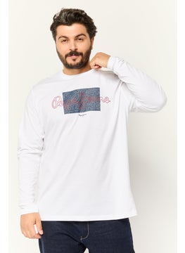 Men Crew Neck Long Sleeve Graphic T Shirt, White