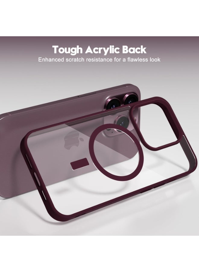 أكاليكس جراب مغناطيسي شفاف لهاتف آيفون 15 برو ماكس [مقاوم للصدمات ونحيف] غطاء خلفي صلب شفاف مع حماية عالية الجودة | أحمر داكن - Image 3