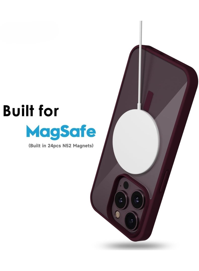 أكاليكس جراب مغناطيسي شفاف لهاتف آيفون 15 برو ماكس [مقاوم للصدمات ونحيف] غطاء خلفي صلب شفاف مع حماية عالية الجودة | أحمر داكن - Image 2