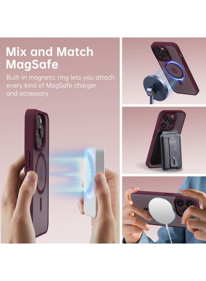 أكاليكس جراب مغناطيسي شفاف لهاتف آيفون 15 برو ماكس [مقاوم للصدمات ونحيف] غطاء خلفي صلب شفاف مع حماية عالية الجودة | أحمر داكن - Image 4