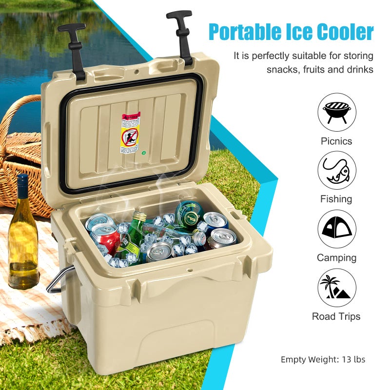 COSTWAY 16 Quart Cooler, 24 Can Insulated Ice Chest Box with Heavy Duty Handle and 2 Cup Holders, 3-5 Days Ice Retention, Portable Leakproof Hard Cooler for Camping, Fishing, Picnic, Outdoor (Khaki) - Image 4