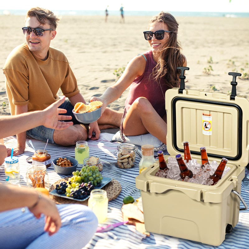 COSTWAY 16 Quart Cooler, 24 Can Insulated Ice Chest Box with Heavy Duty Handle and 2 Cup Holders, 3-5 Days Ice Retention, Portable Leakproof Hard Cooler for Camping, Fishing, Picnic, Outdoor (Khaki) - Image 2