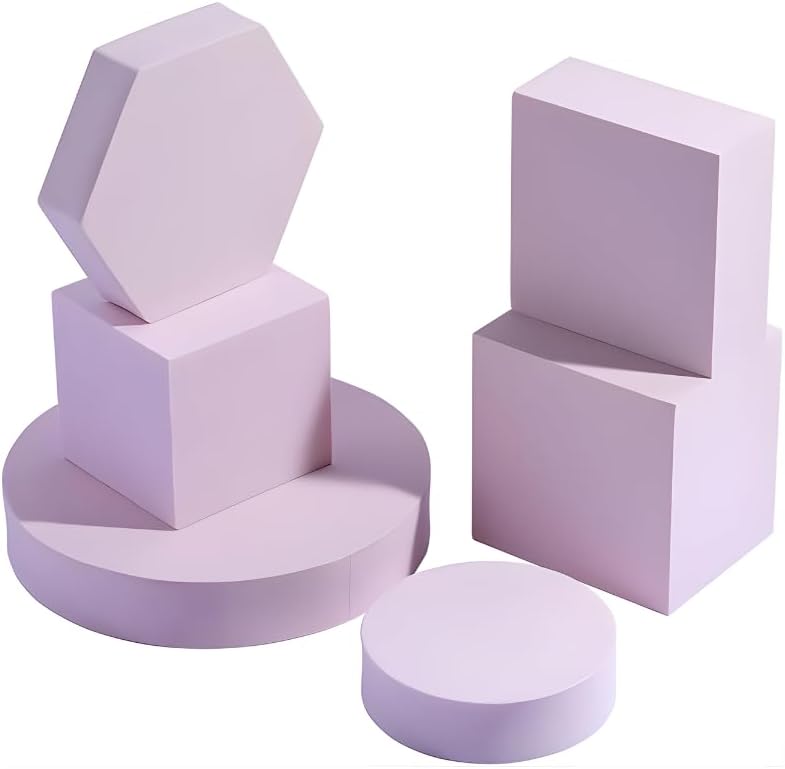 Smiledrive ® Product Photography Props 6-Piece Set | Jewelry Photo Shoot Props | Hard Foam Riser & Blocks | Lightweight, Waterproof, Re-usable - Pink - Image 1