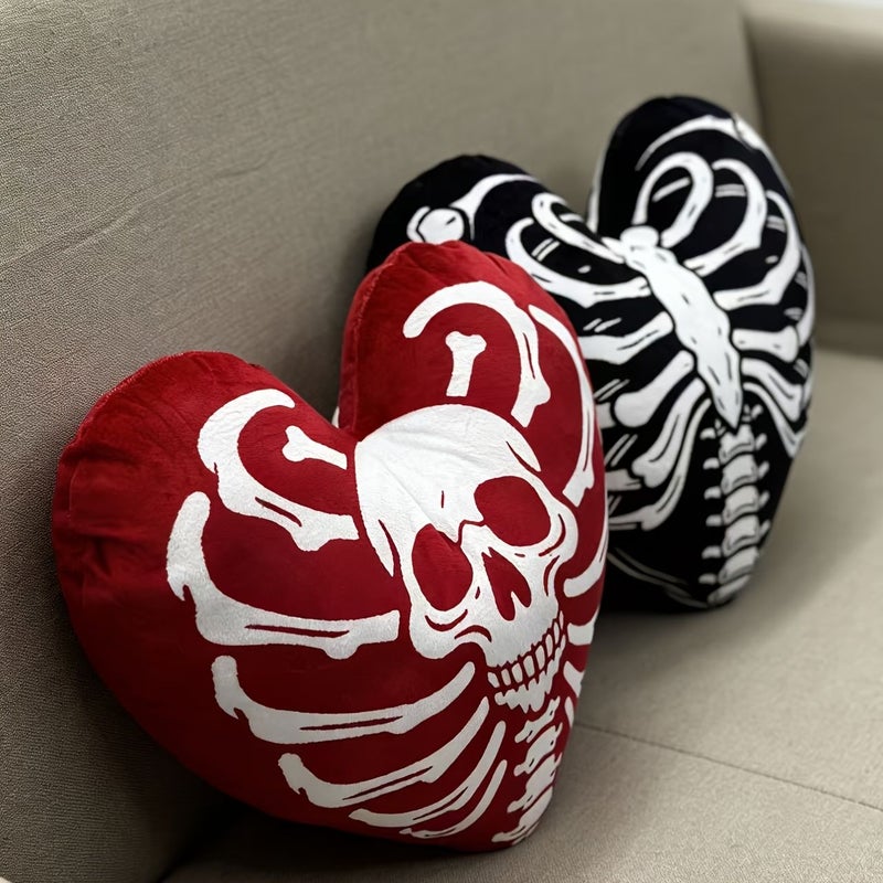 Black Heart Skull Print Decorative Cushion For Sofa Living Room Bedroom - Image 1