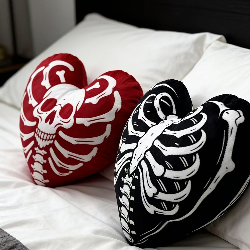 Black Heart Skull Print Decorative Cushion For Sofa Living Room Bedroom - Image 4