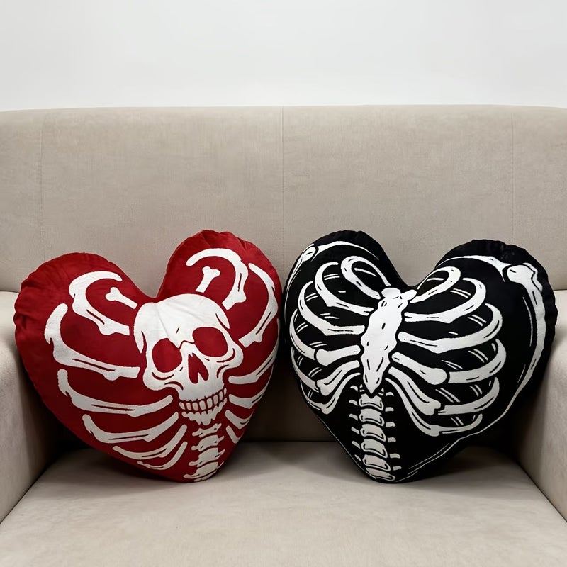 Black Heart Skull Print Decorative Cushion For Sofa Living Room Bedroom - Image 5