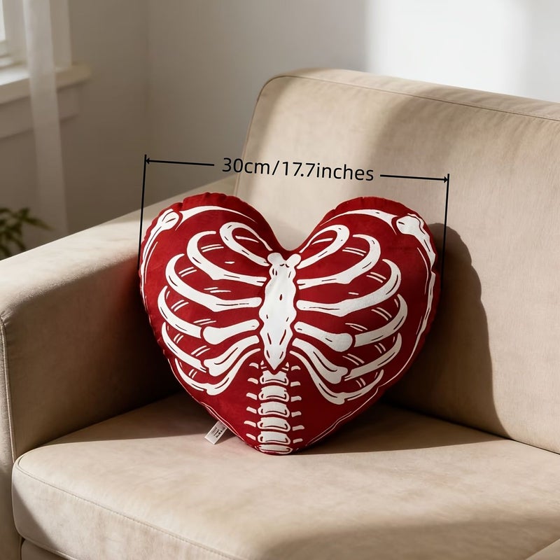 Black Heart Skull Print Decorative Cushion For Sofa Living Room Bedroom - Image 3