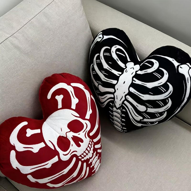 Black Heart Skull Print Decorative Cushion For Sofa Living Room Bedroom - Image 2