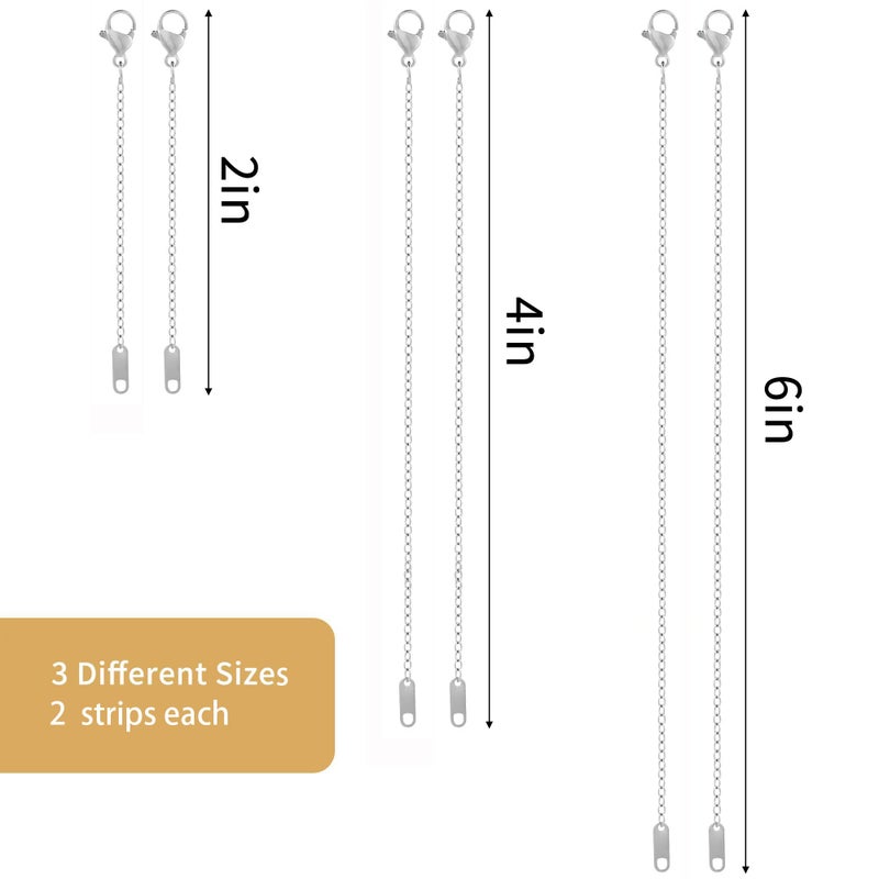 KOPOX 6 Piece Necklace Extender, Silver Necklace Extender, 2", 4", 6" Delicate Necklace Extender Set for Bracelets, Anklets and Jewelry Making (Silver) - Image 2