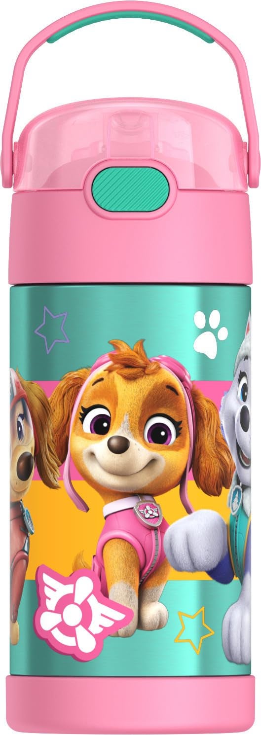 THERMOS FUNTAINER Water Bottle with Straw 12 Ounce Kids Stainless Steel Vacuum Insulated Water Bottle with Lid Paw Patrol Girl