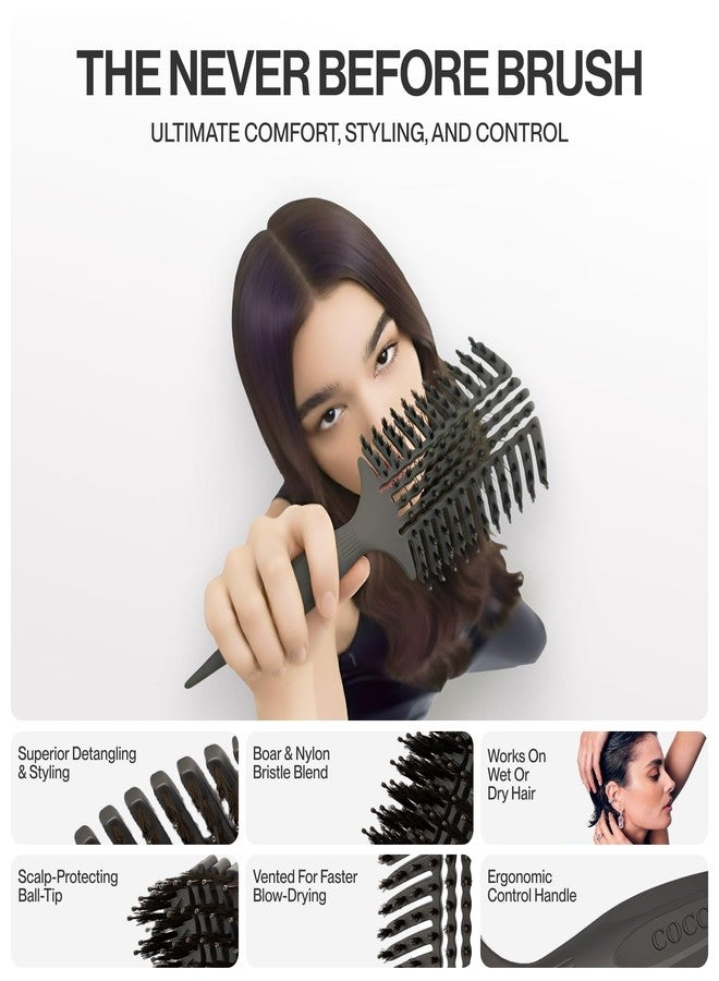 COCCO Aura Vent Boar Brush | Vented Dual-Curved Design for Faster Drying, Effortless Detangling & Shine, Boar + Nylon Bristles, Ergonomic Comfort Handle for Wet & Dry Hair Styling - Black - Image 4