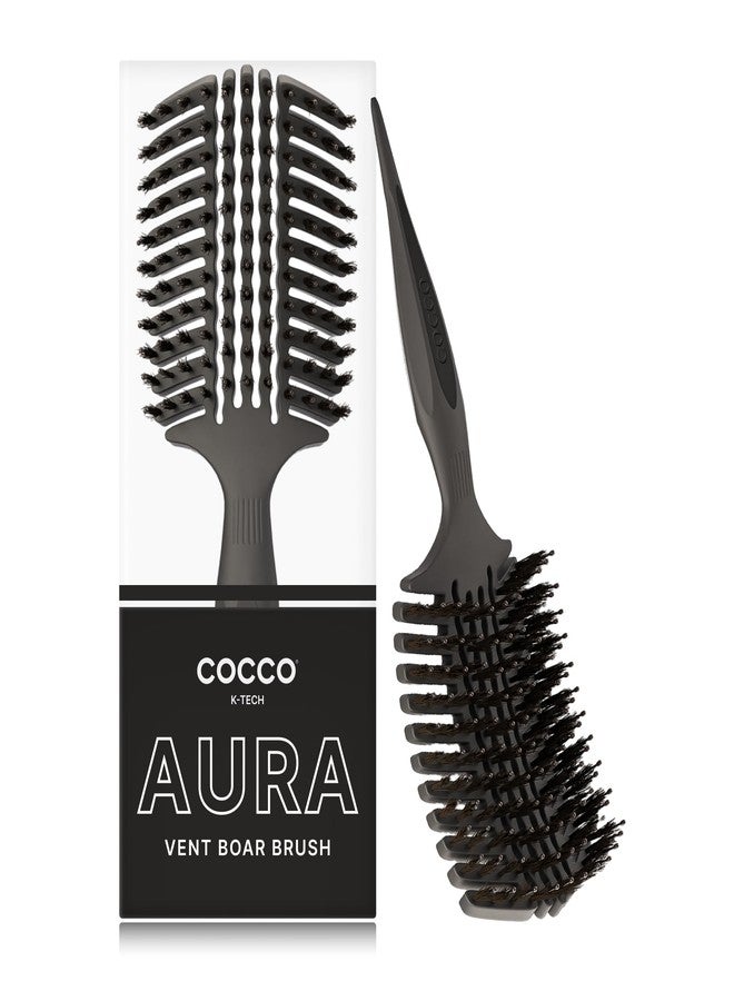 COCCO Aura Vent Boar Brush | Vented Dual-Curved Design for Faster Drying, Effortless Detangling & Shine, Boar + Nylon Bristles, Ergonomic Comfort Handle for Wet & Dry Hair Styling - Black - Image 1