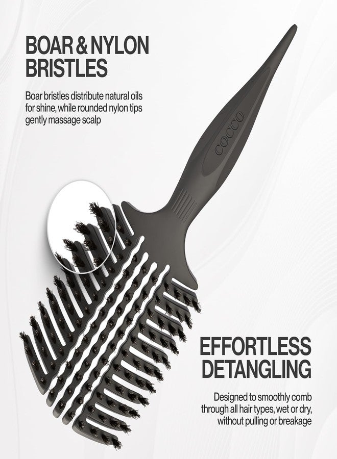 COCCO Aura Vent Boar Brush | Vented Dual-Curved Design for Faster Drying, Effortless Detangling & Shine, Boar + Nylon Bristles, Ergonomic Comfort Handle for Wet & Dry Hair Styling - Black - Image 5