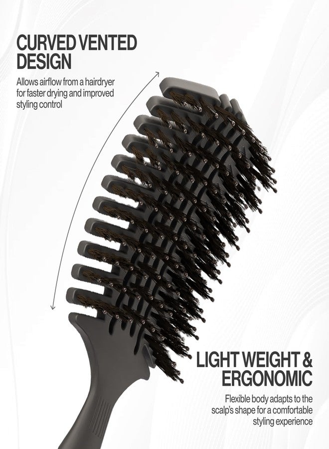 COCCO Aura Vent Boar Brush | Vented Dual-Curved Design for Faster Drying, Effortless Detangling & Shine, Boar + Nylon Bristles, Ergonomic Comfort Handle for Wet & Dry Hair Styling - Black - Image 2