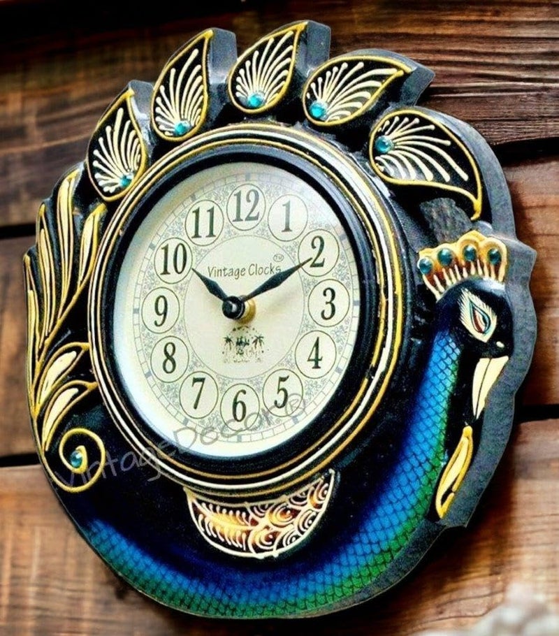 Vintage Clock Handcrafted Peacock Wooden Non-Ticking Analog Clock With Hand-Painted Art Work(Multicolour,Small 10X10 Inches/25 X 25 Cm,Dial Size : 5 Inches/13 Cm) - Image 1