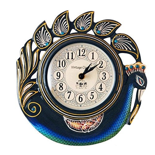 Vintage Clock Handcrafted Peacock Wooden Non-Ticking Analog Clock With Hand-Painted Art Work(Multicolour,Small 10X10 Inches/25 X 25 Cm,Dial Size : 5 Inches/13 Cm) - Image 2