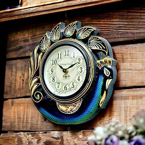 Vintage Clock Handcrafted Peacock Wooden Non-Ticking Analog Clock With Hand-Painted Art Work(Multicolour,Small 10X10 Inches/25 X 25 Cm,Dial Size : 5 Inches/13 Cm) - Image 4